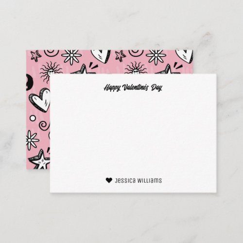 Lovely Heart Doodle Pattern Pink Valentines Day Note Card
