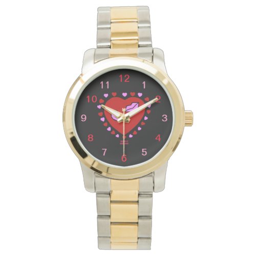 Lovely Heart Kisses Unisex Two_Tone Watch