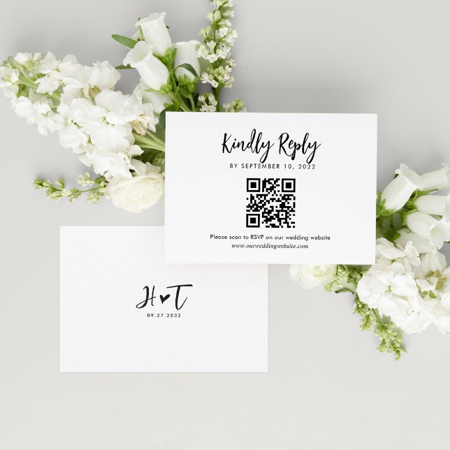 Lovely Heart Monogram Script Wedding QR Code Rsvp (Creator Uploaded)