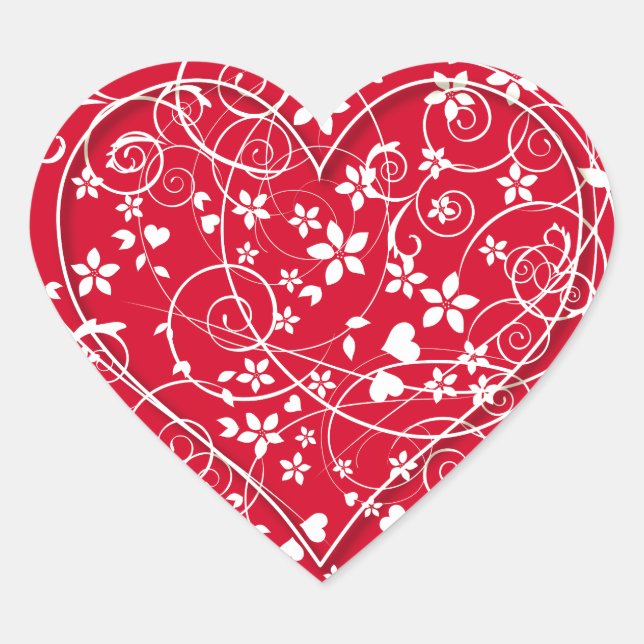 Lovely heart on red heart sticker (Front)