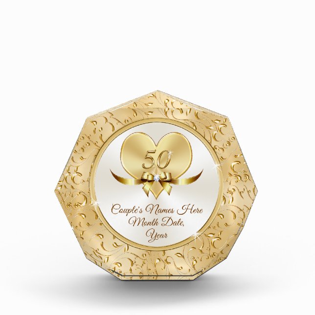 Lovely Heart Personalized 50th Anniversary Present Acrylic Award (Front)
