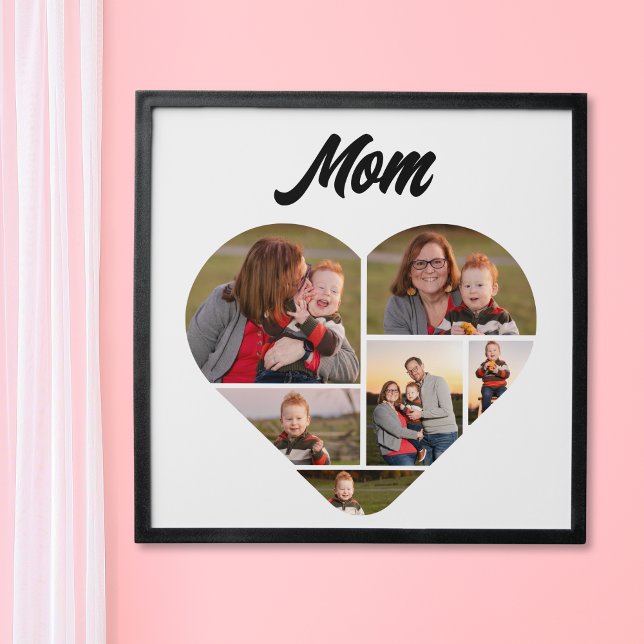 Lovely Heart Shape Mom Family Photo Collage Peel And Stick Photo Tile (Mother's Day Photo Collage)