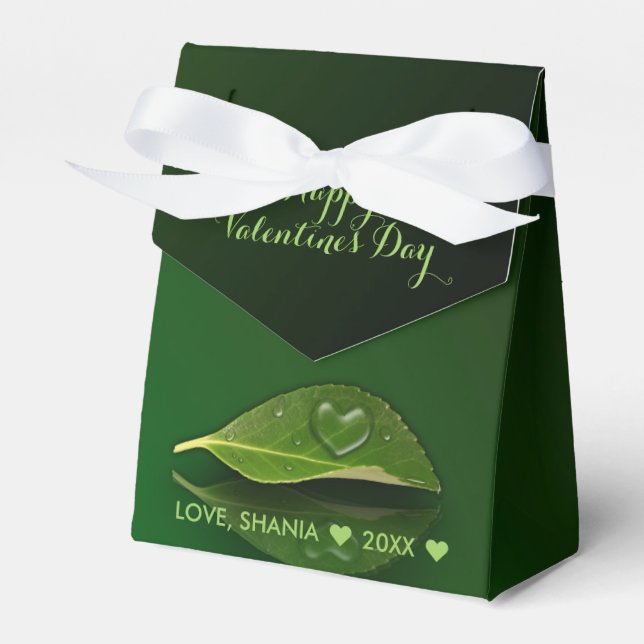 Lovely Heart-Shaped Water Droplet on Leaf Favor Boxes (Front Side)