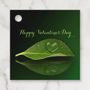 Lovely Heart-Shaped Water Droplet on Leaf Favor Tags