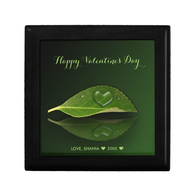Lovely Heart-Shaped Water Droplet on Leaf Gift Box (Front)