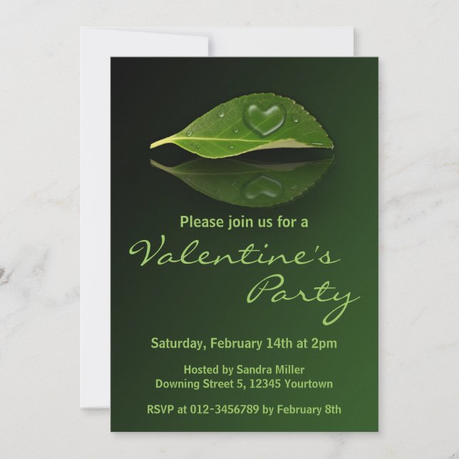 Lovely Heart-Shaped Water Droplet on Leaf Invitation (Front)