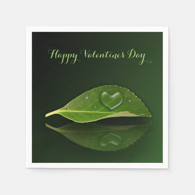 Lovely Heart-Shaped Water Droplet on Leaf Napkins (Front)