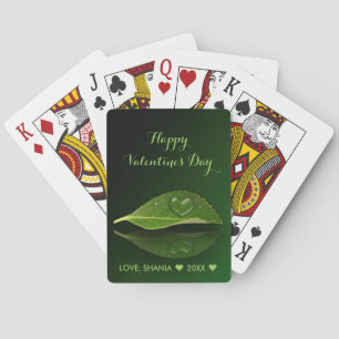 Lovely Heart-Shaped Water Droplet on Leaf Poker Cards