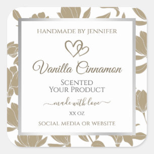Lovely Hearts Beige and White Floral Product Label