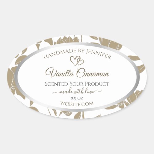 Lovely Hearts Beige and White Floral Product Label