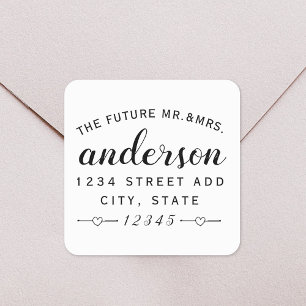Lovely Hearts Future Mr and Mrs Wedding Address Square Sticker