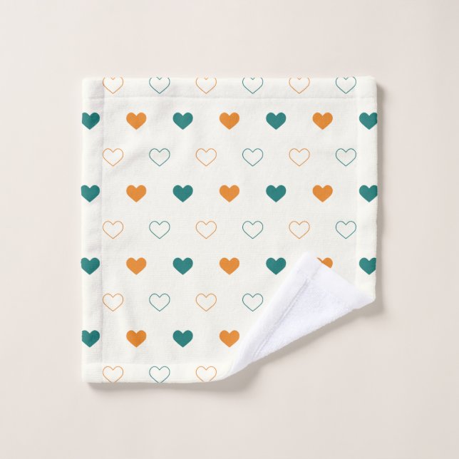 Lovely hearts / green orange cream bath towel set (Wash Cloth)