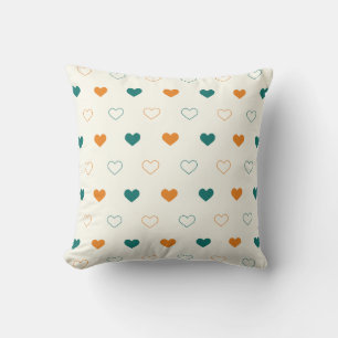 Lovely hearts / green orange cream throw pillow