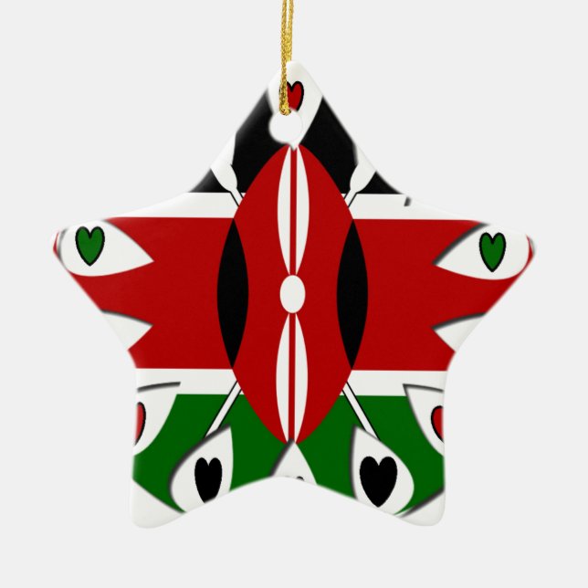 Lovely Hearts Kenya: Flag Art Motif Ceramic Ornament (Front)