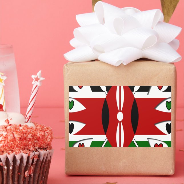 Lovely Hearts Kenya: Flag Art Motif Rectangular Sticker (Party)