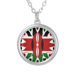 Lovely Hearts Kenya: Flag Art Motif Silver Plated Necklace