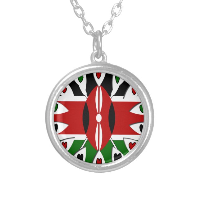 Lovely Hearts Kenya: Flag Art Motif Silver Plated Necklace (Front)