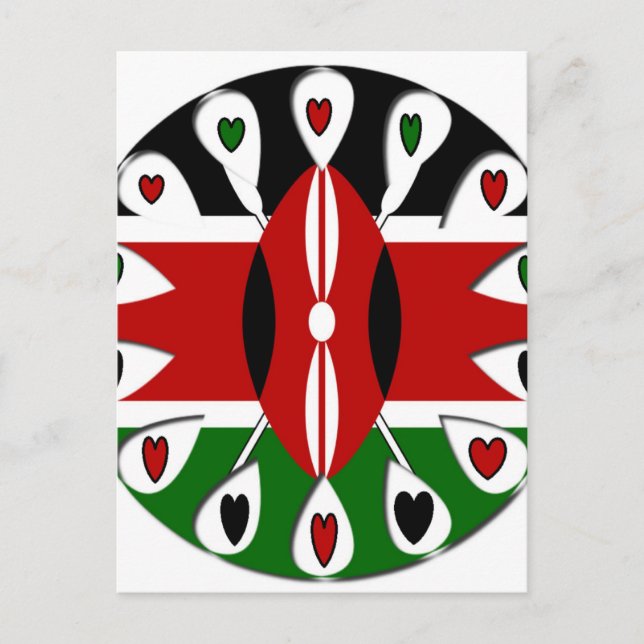 Lovely Hearts Kenya: Flag Love and Unity Art Motif Postcard (Front)