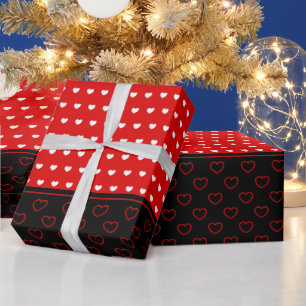 Lovely Hearts Pattern, Red, White and Black Colors Wrapping Paper