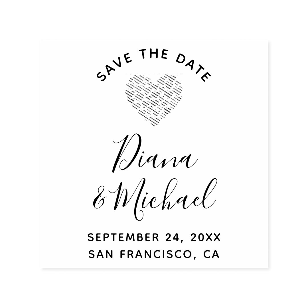 Lovely Hearts SAVE THE DATE Calligraphy Selfinking Stamp Zazzle
