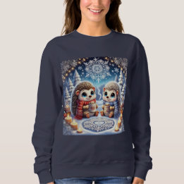 Lovely Hedgehog Scene Sharing Hot Cocoa Sweatshirt