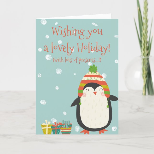 Lovely Holiday! Cute Penguin | Funny Christmas Holiday Card (Front)