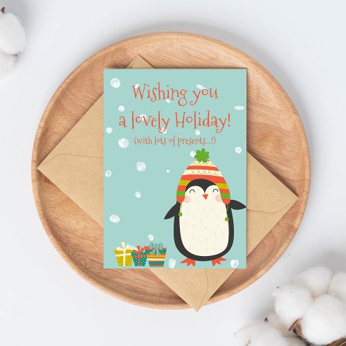 Lovely Holiday Cute Penguin  Funny Christmas Postcard