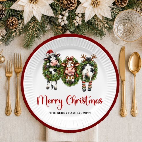 Lovely Holiday whimsical cow watercolor christmas  Paper Plates