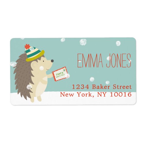 Lovely Holidays  Cute Hedgehog Christmas Label