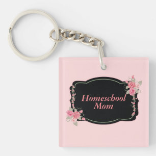 Lovely Homeschool Mom Pink and Black Keychain