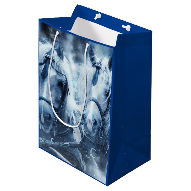 LOvely Horse Team Winter Driving Photo Christmas Medium Gift Bag (Front Angled)