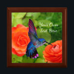 Lovely Hummingbird Gift Box<br><div class="desc">Lovely photo of a hummingbird feeding is featured on this beautiful wooden gift box. Your choice of four different box colors and you can enter your own text or leave text off. Use to store jewelry, coins and other keepsakes or give as a gift for birthdays, graduations, Mother's Day, Christmas...</div>
