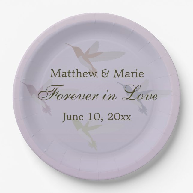 Lovely Hummingbirds Wedding Forever in Love Paper Plates (Front)