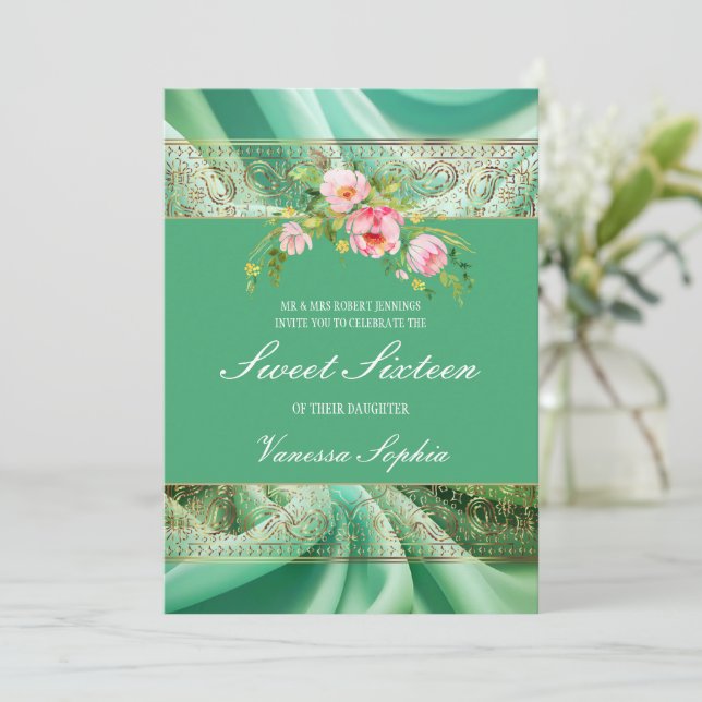 Lovely In Green Sweet Sixteen Invitation (Standing Front)