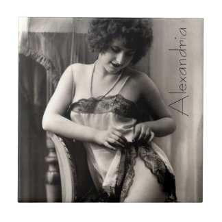 Lovely in Lace Sexy Woman Lingerie Vintage Pin-Up Tile