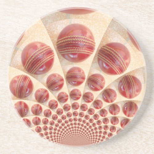 Lovely International Cricket Red Leather Ball Sandstone Coaster
