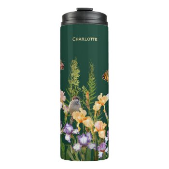 Lovely Irises  Birds And Butterflies Personalized Thermal Tumbler by DesignByLang at Zazzle