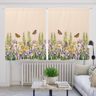 Lovely Irises, Birds Butterflies Beige Blackout Curtains