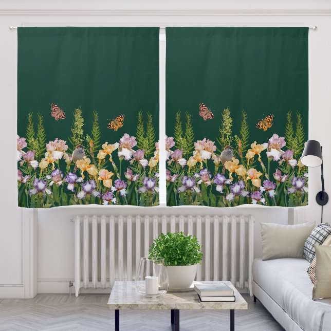 Lovely Irises, Birds Butterflies Couple Monogram Blackout Curtains (Living Room)