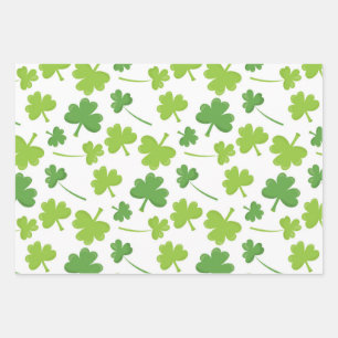 Lovely Irish Clovers Green and White Wrapping Paper Sheets