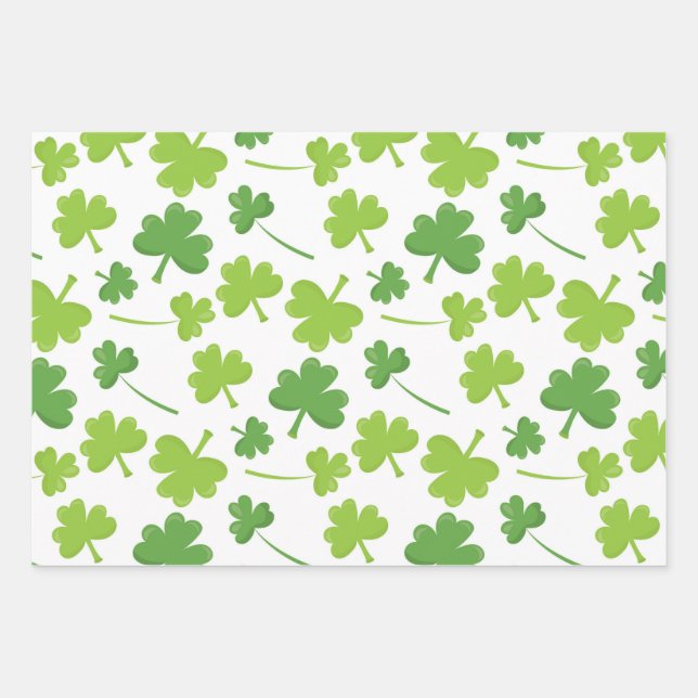 Lovely Irish Clovers Green and White Wrapping Paper Sheets (Front)