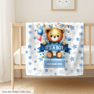 Lovely It’s a Boy Blanket with Teddy Bear Print