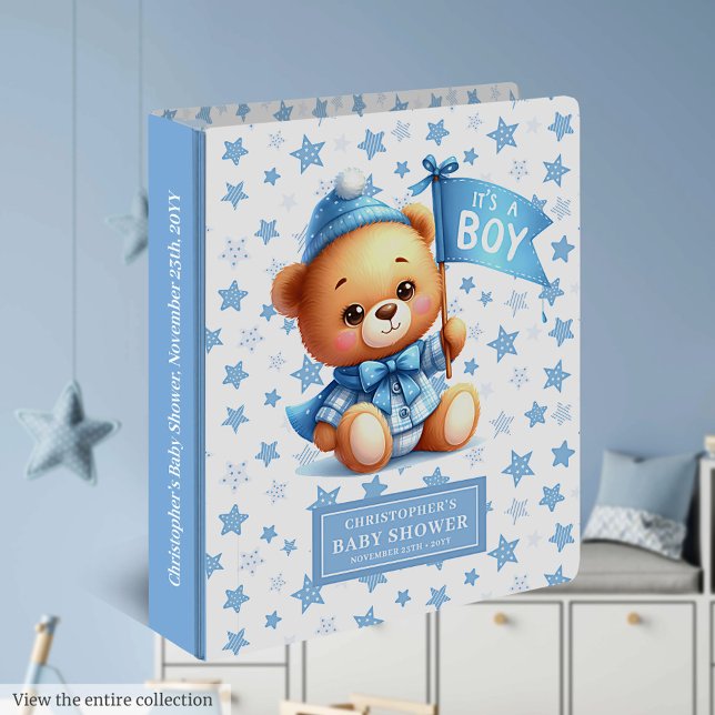 Lovely It’s a boy teddy binder for baby scrapbook (Keepsake “It’s a boy” baby shower album, custom name personalization.)
