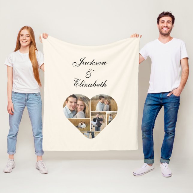 Lovely Ivory Heart Photo Collage Personalized  Fleece Blanket (In Situ)