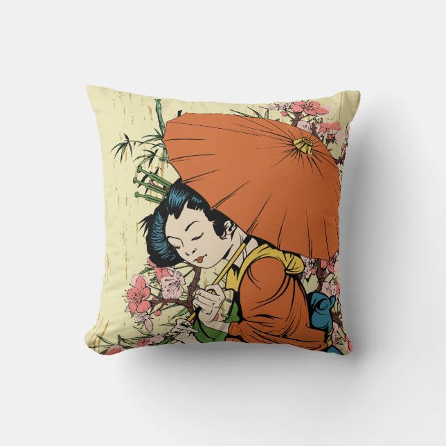 lovely japanese geisha vector art throw pillow (Front)