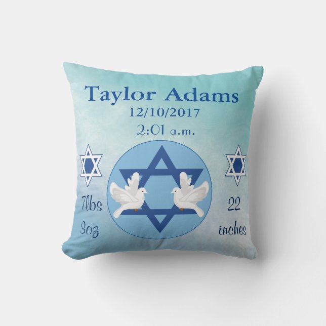 Lovely Jewish Blue and White Star of David Baby Throw Pillow (Front)
