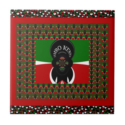 Lovely Kenyan Hearts flag Black Red Green Design Tile