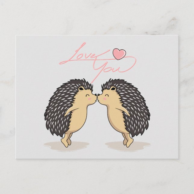 Lovely Kissing Hedgehogs Postcard (Front)