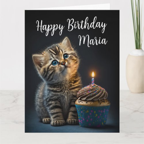 Lovely Kitten Wishing Happy Birthday Customizable Card