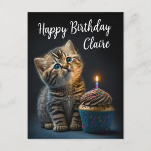 Lovely Kitten Wishing Happy Birthday, Customizable Postcard